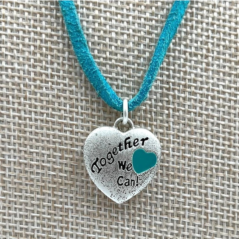 Vintage Heart Pendant Necklace Together We Can Gold‎ Tone Brown Suede Cord Boho